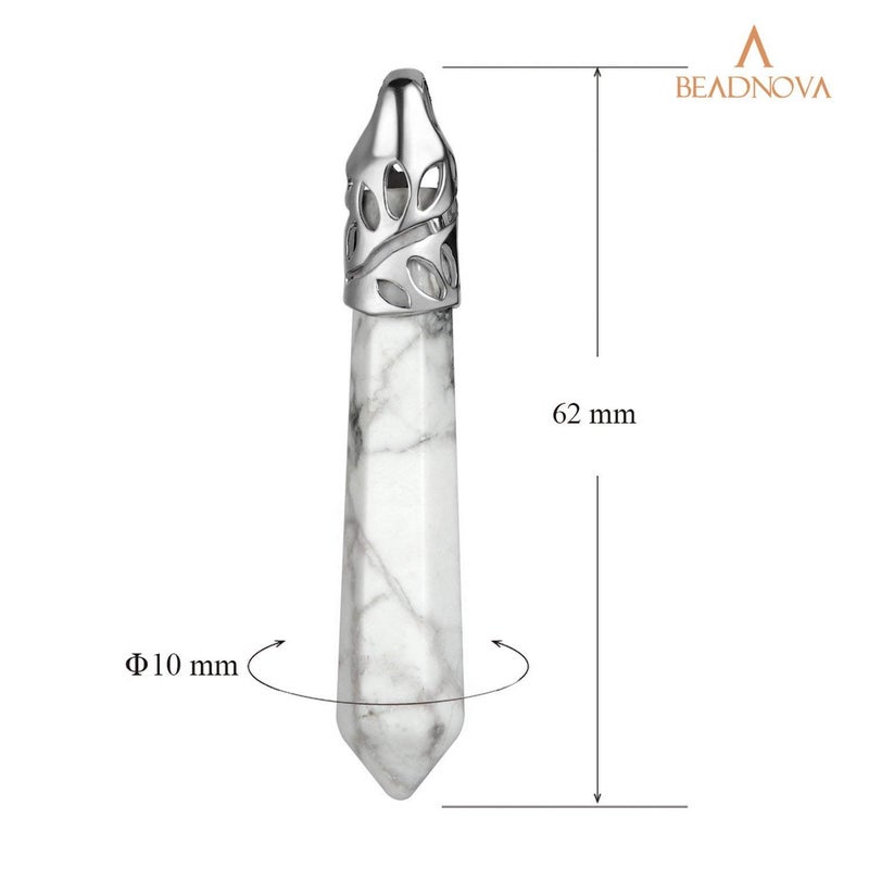 BEADNOVA Healing Crystal Necklace for Women Men White Howlite Pendant Energy Healing Gemstones Jewelry Pendulum Crystal Divination (Hexagonal, 18 Inches Stainless Steel Chain) - Image 3